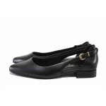 Черни дамски обувки с равна подметка, естествена кожа - ежедневни обувки за пролетта и лятото N 100025437