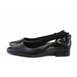 Черни дамски обувки с равна подметка, естествена кожа - ежедневни обувки за пролетта и лятото N 100025437