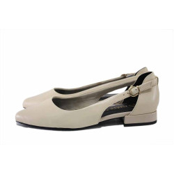 Бежови дамски обувки с равна подметка, естествена кожа - всекидневни обувки за пролетта и лятото N 100025438