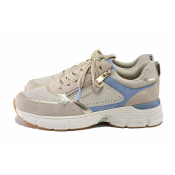 Бежови спортни дамски обувки, здрава еко-кожа - спортни обувки за пролетта и лятото N 100025439