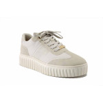 Бежови спортни дамски обувки, здрава еко-кожа - спортни кецове за пролетта и лятото N 100025440