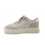 Бежови спортни дамски обувки, здрава еко-кожа - спортни кецове за пролетта и лятото N 100025440