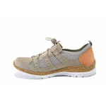 Бежови спортни дамски обувки, еко-кожа и текстилна материя - спортни обувки за пролетта и лятото N 100025442
