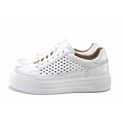 Бели спортни дамски обувки, естествена кожа перфорирана - всекидневни обувки за пролетта и лятото N 100025443