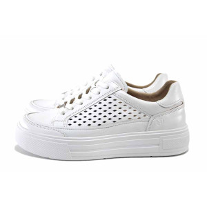 Бели спортни дамски обувки, естествена кожа перфорирана - всекидневни обувки за пролетта и лятото N 100025443