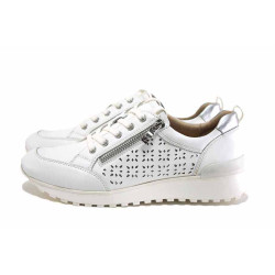 Бели спортни дамски обувки, естествена кожа - всекидневни обувки за пролетта и лятото N 100025441
