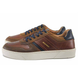 Кафяви мъжки маратонки, естествена кожа - спортни кецове за пролетта и лятото N 100025446