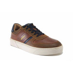 Кафяви мъжки маратонки, естествена кожа - спортни кецове за пролетта и лятото N 100025446