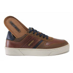 Кафяви мъжки маратонки, естествена кожа - спортни кецове за пролетта и лятото N 100025446