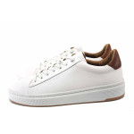 Бели мъжки маратонки, естествена кожа - спортни кецове за пролетта и лятото N 100025447