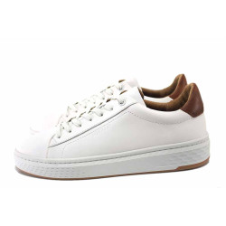 Бели мъжки маратонки, естествена кожа - спортни кецове за пролетта и лятото N 100025447