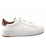 Бели мъжки маратонки, естествена кожа - спортни кецове за пролетта и лятото N 100025447