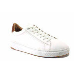 Бели мъжки маратонки, естествена кожа - спортни кецове за пролетта и лятото N 100025447