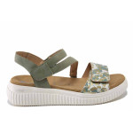 Зелени дамски сандали, естествена кожа - всекидневни обувки за лятото N 100025450