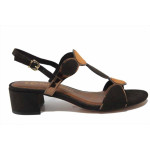 Кафяви дамски сандали, велурена еко-кожа и лачена еко-кожа - ежедневни обувки за лятото N 100025451
