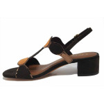 Кафяви дамски сандали, велурена еко-кожа и лачена еко-кожа - ежедневни обувки за лятото N 100025451