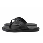 Черни мъжки чехли, естествена кожа - всекидневни обувки за лятото N 100025457