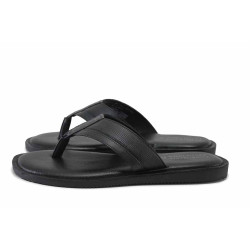 Черни мъжки чехли, естествена кожа - всекидневни обувки за лятото N 100025457