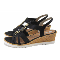 Черни дамски сандали, здрава еко-кожа - всекидневни обувки за лятото N 100025479