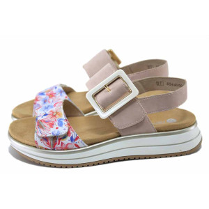 Розови дамски сандали, здрава еко-кожа - ежедневни обувки за лятото N 100025480