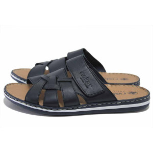 Сини мъжки чехли, естествена кожа - всекидневни обувки за лятото N 100025491