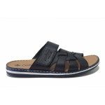 Сини мъжки чехли, естествена кожа - всекидневни обувки за лятото N 100025491