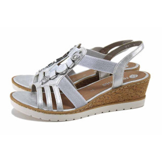 Сребристи дамски сандали, здрава еко-кожа - всекидневни обувки за лятото N 100025493