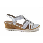 Сребристи дамски сандали, здрава еко-кожа - всекидневни обувки за лятото N 100025493