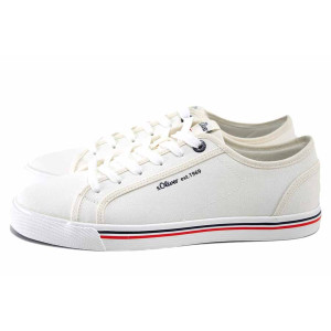 Бели мъжки маратонки, текстилна материя - спортни кецове за пролетта и лятото N 100025499