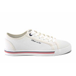 Бели мъжки маратонки, текстилна материя - спортни кецове за пролетта и лятото N 100025499