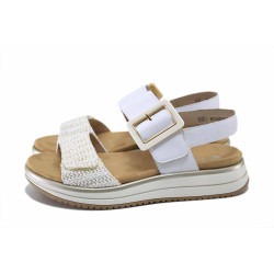 Бели дамски сандали, естествена кожа и текстилна материя - всекидневни обувки за лятото N 100025500