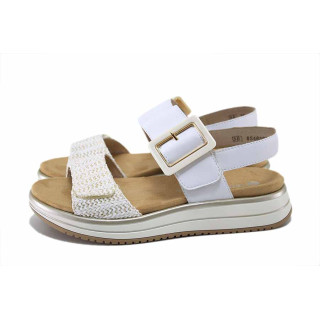 Бели дамски сандали, естествена кожа и текстилна материя - всекидневни обувки за лятото N 100025500