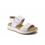 Бели дамски сандали, естествена кожа и текстилна материя - всекидневни обувки за лятото N 100025500