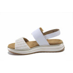 Бели дамски сандали, естествена кожа и текстилна материя - всекидневни обувки за лятото N 100025500