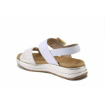 Бели дамски сандали, естествена кожа и текстилна материя - всекидневни обувки за лятото N 100025500