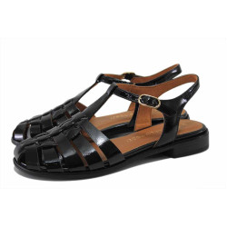 Черни дамски сандали, лачена еко кожа - ежедневни обувки за пролетта и лятото N 100025503