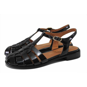 Черни дамски сандали, лачена еко кожа - ежедневни обувки за пролетта и лятото N 100025503