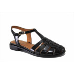 Черни дамски сандали, лачена еко кожа - ежедневни обувки за пролетта и лятото N 100025503