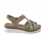 Бежови дамски сандали, здрава еко-кожа - всекидневни обувки за лятото N 100025504