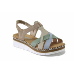 Бежови дамски сандали, здрава еко-кожа - всекидневни обувки за лятото N 100025504