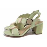 Зелени дамски сандали, качествен еко-велур - ежедневни обувки за лятото N 100025508