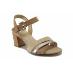 Светлокафяви дамски сандали, качествен еко-велур - всекидневни обувки за лятото N 100025507