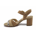 Светлокафяви дамски сандали, качествен еко-велур - всекидневни обувки за лятото N 100025507