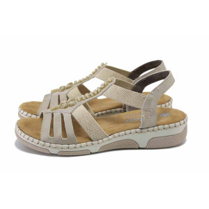 Бежови дамски сандали, здрава еко-кожа - всекидневни обувки за лятото N 100025522