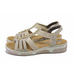 Бежови дамски сандали, здрава еко-кожа - всекидневни обувки за лятото N 100025522