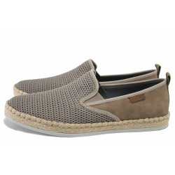 Бежови мъжки обувки, естествена кожа и текстилна материя - всекидневни обувки за пролетта и лятото N 100025545