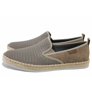 Бежови мъжки обувки, естествена кожа и текстилна материя - всекидневни обувки за пролетта и лятото N 100025545