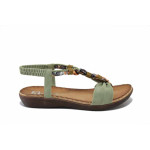 Зелени дамски сандали, здрава еко-кожа - всекидневни обувки за лятото N 100025567
