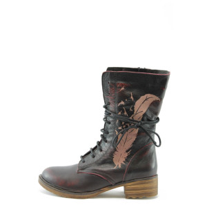 Дамски ботуши ниски от естествена кожа КО 982бордоKP