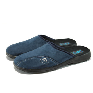 Сини анатомични мъжки чехли, текстилна материя - всекидневни обувки за есента и зимата N 10009399